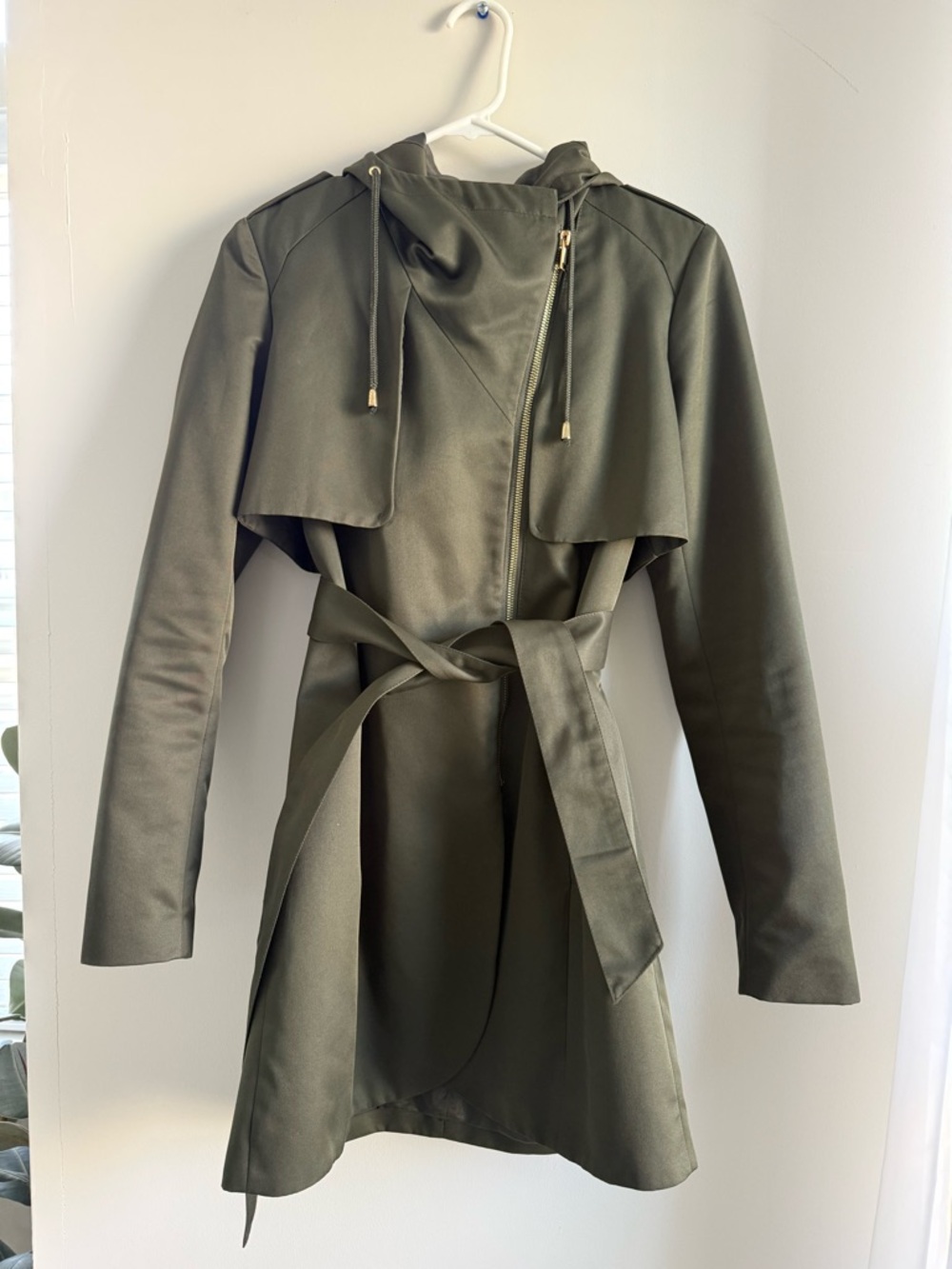 French Connection Hooded Asymmetrical Tulip Trench Coat Jacket- XS